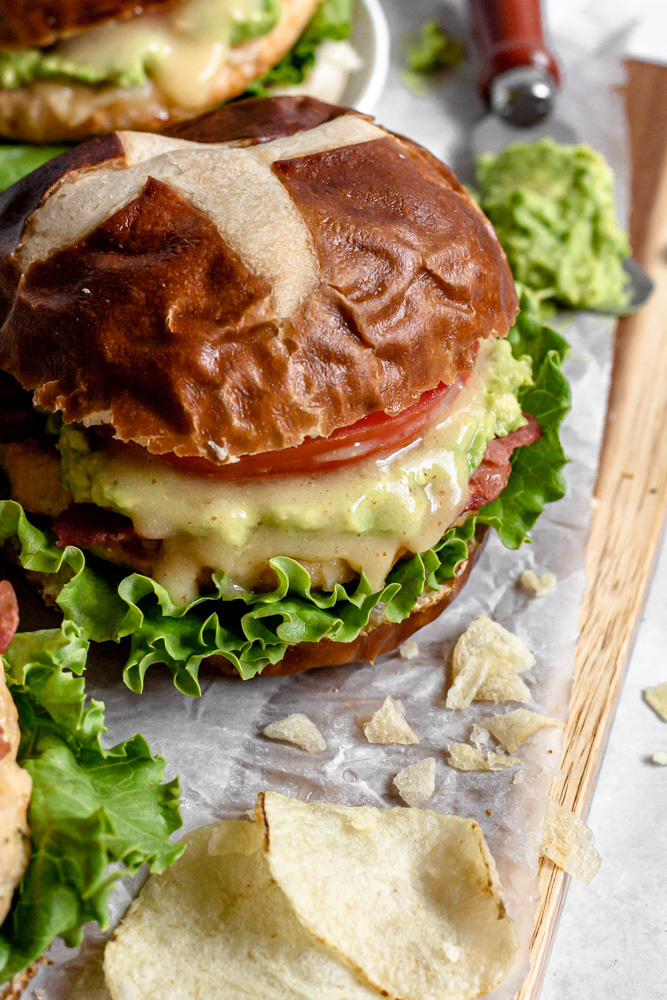 Easy BLT Chicken Burgers with Pretzel Bun